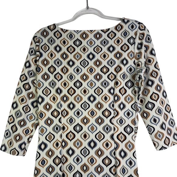 J. McLaughlin Catalina Cloth Retro Mod Knee Length Dress Brown Cream V-Neck Med - Picture 9 of 15